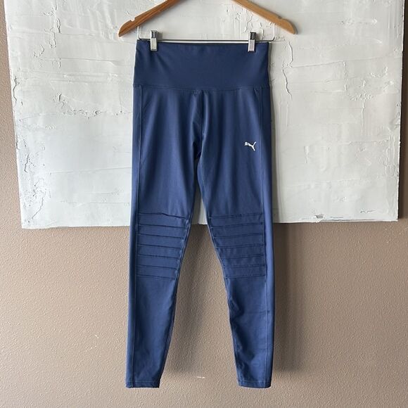 Puma Leggings Yoga Pants Women's Medium Elastic Waist Workout Gym Training Blue - Picture 2 of 6
